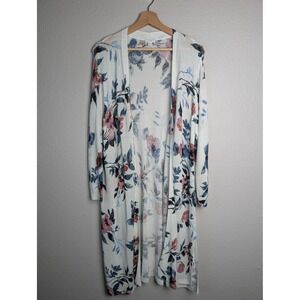 J. Jill Cardigan Sweater Womens XL White Floral Open-Knit Lightweight Linen